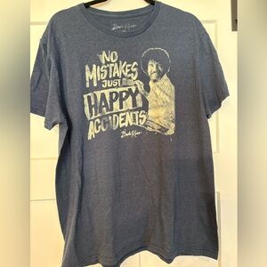 Bob Ross Blue Graphic Tee for Men XL No Mistakes…Happy Accidents